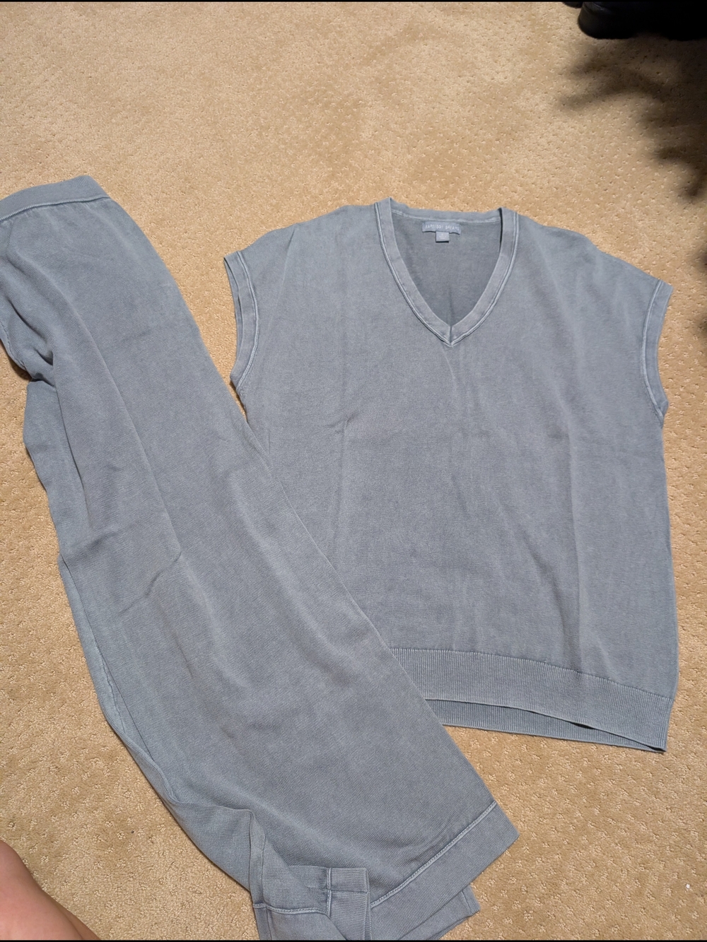 Barefoot Dreams Light Gray V-Neck Knit Top & Lounge Pants Set